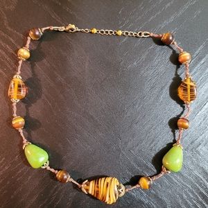 Glass, Stone and Cat Eye Bead Necklace